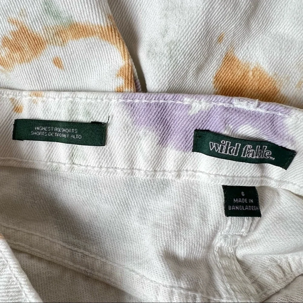 90s Pastel Tie Dye High Waist Raw‎ Hem Button Fly Denim Cutoff Jean Shorts 6